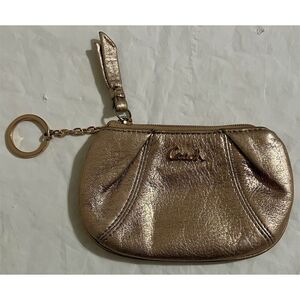 Coach Women's Gold Metallic Leather Wristlet with Logo Accents